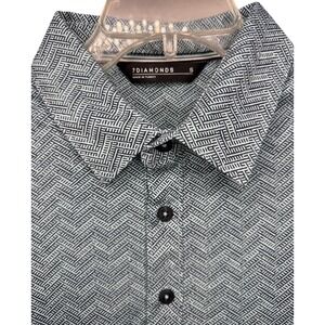 NWOT 7 Diamonds Polo Shirt Men's Small Blue Geometric Print Short Sleeve Polo‎